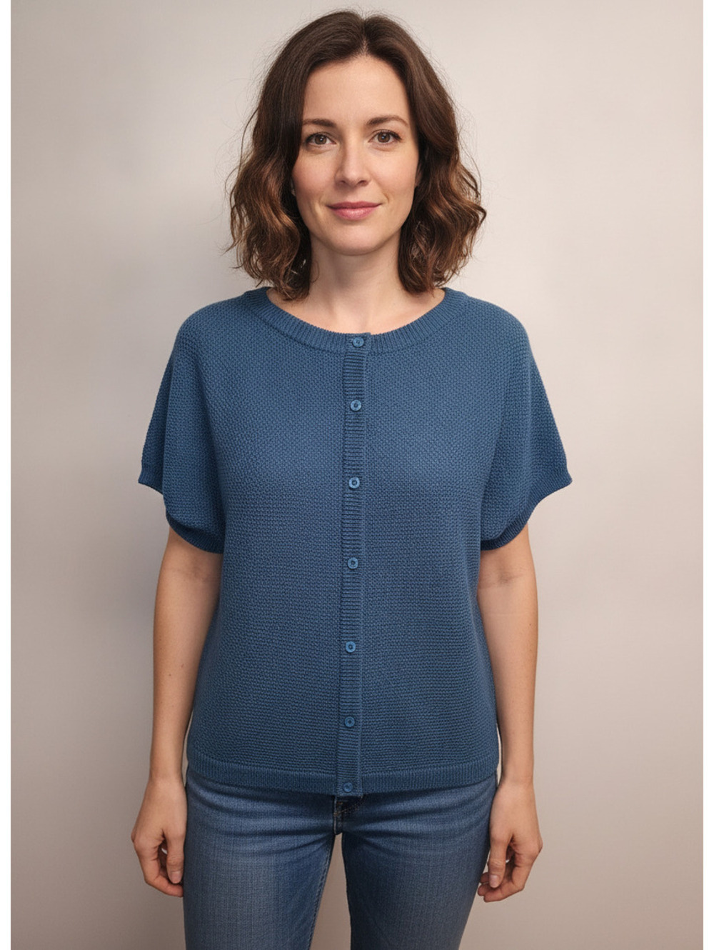Northern Reflections Blue Knit Cardigan Small Short Sleeve Button Front